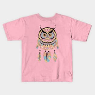 Boho Owl and Feathers Dreamcatcher Kids T-Shirt